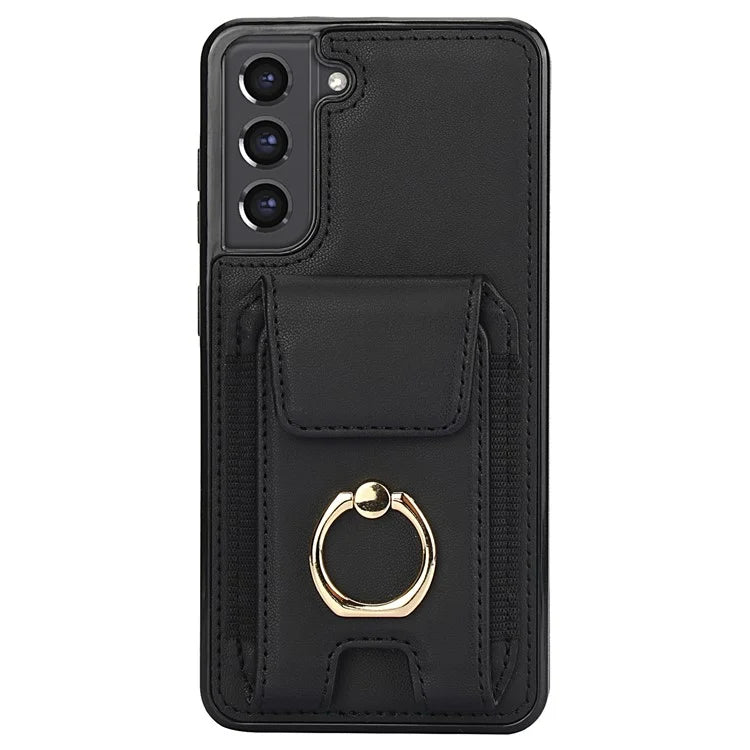 ForSamsung Galaxy S22 5G Anti-Drop Phone Case PU Leather + TPU Kickstand Phone Cover