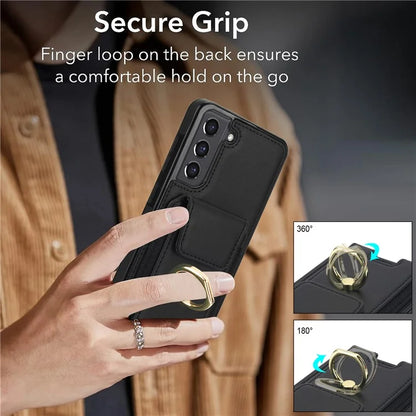 ForSamsung Galaxy S22 5G Anti-Drop Phone Case PU Leather + TPU Kickstand Phone Cover