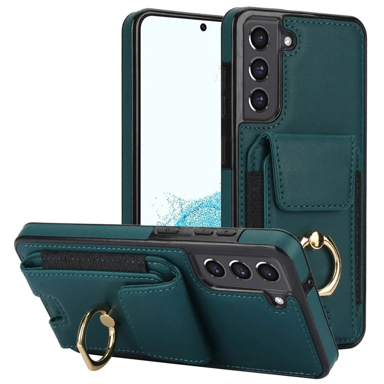 ForSamsung Galaxy S22 5G Anti-Drop Phone Case PU Leather + TPU Kickstand Phone Cover