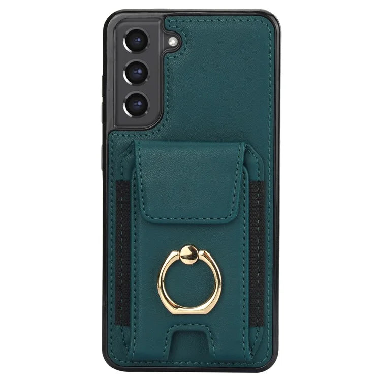 ForSamsung Galaxy S22 5G Anti-Drop Phone Case PU Leather + TPU Kickstand Phone Cover