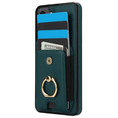 ForSamsung Galaxy S22 5G Anti-Drop Phone Case PU Leather + TPU Kickstand Phone Cover