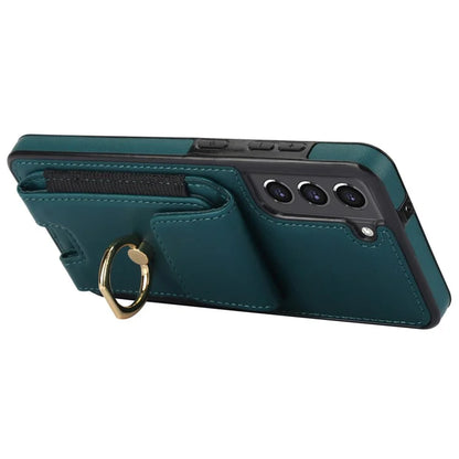 ForSamsung Galaxy S22 5G Anti-Drop Phone Case PU Leather + TPU Kickstand Phone Cover