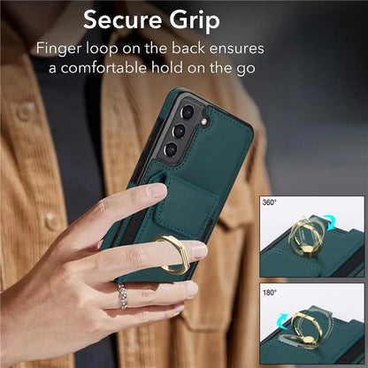 ForSamsung Galaxy S22 5G Anti-Drop Phone Case PU Leather + TPU Kickstand Phone Cover