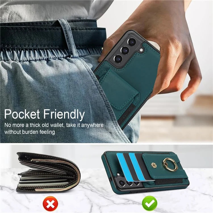 ForSamsung Galaxy S22 5G Anti-Drop Phone Case PU Leather + TPU Kickstand Phone Cover
