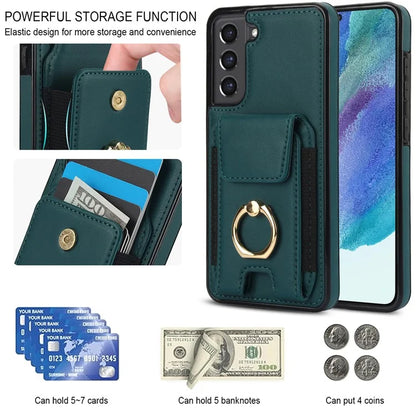 ForSamsung Galaxy S22 5G Anti-Drop Phone Case PU Leather + TPU Kickstand Phone Cover