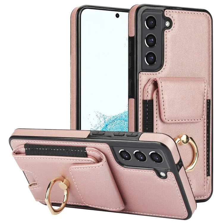 ForSamsung Galaxy S22 5G Anti-Drop Phone Case PU Leather + TPU Kickstand Phone Cover