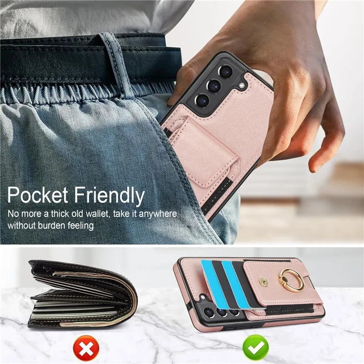 ForSamsung Galaxy S22 5G Anti-Drop Phone Case PU Leather + TPU Kickstand Phone Cover