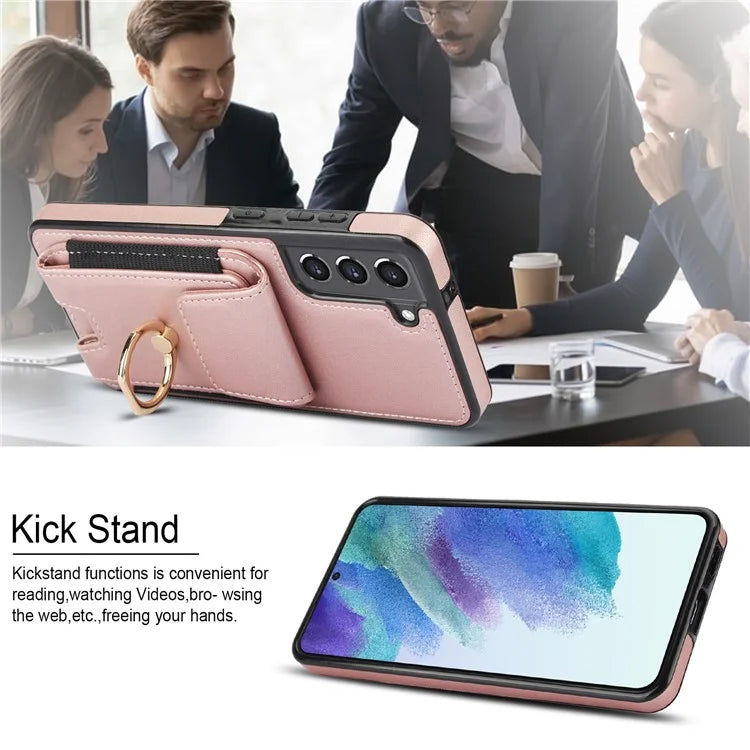 ForSamsung Galaxy S22 5G Anti-Drop Phone Case PU Leather + TPU Kickstand Phone Cover