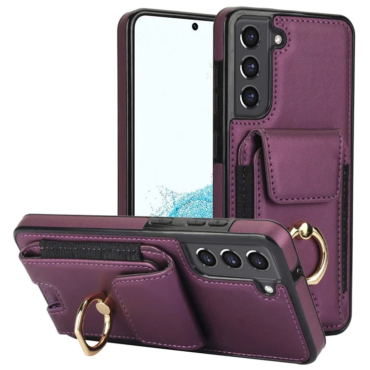 ForSamsung Galaxy S22 5G Anti-Drop Phone Case PU Leather + TPU Kickstand Phone Cover