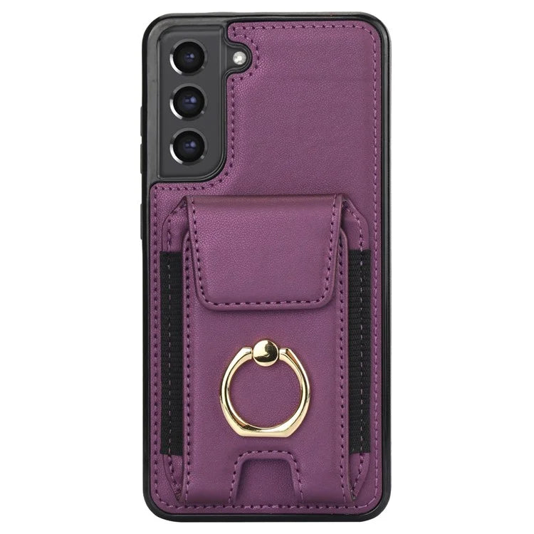 ForSamsung Galaxy S22 5G Anti-Drop Phone Case PU Leather + TPU Kickstand Phone Cover