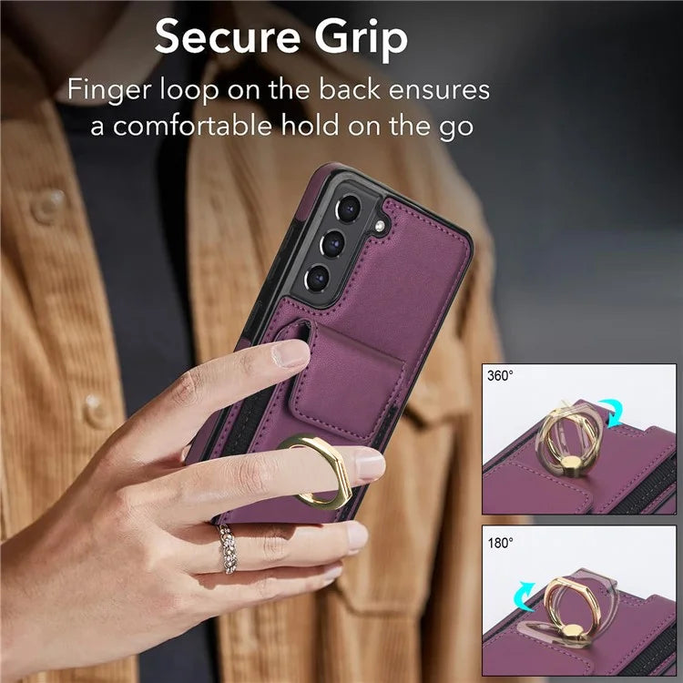 ForSamsung Galaxy S22 5G Anti-Drop Phone Case PU Leather + TPU Kickstand Phone Cover