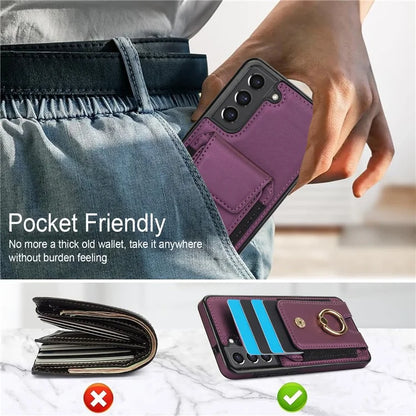 ForSamsung Galaxy S22 5G Anti-Drop Phone Case PU Leather + TPU Kickstand Phone Cover
