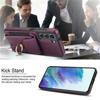 ForSamsung Galaxy S22 5G Anti-Drop Phone Case PU Leather + TPU Kickstand Phone Cover