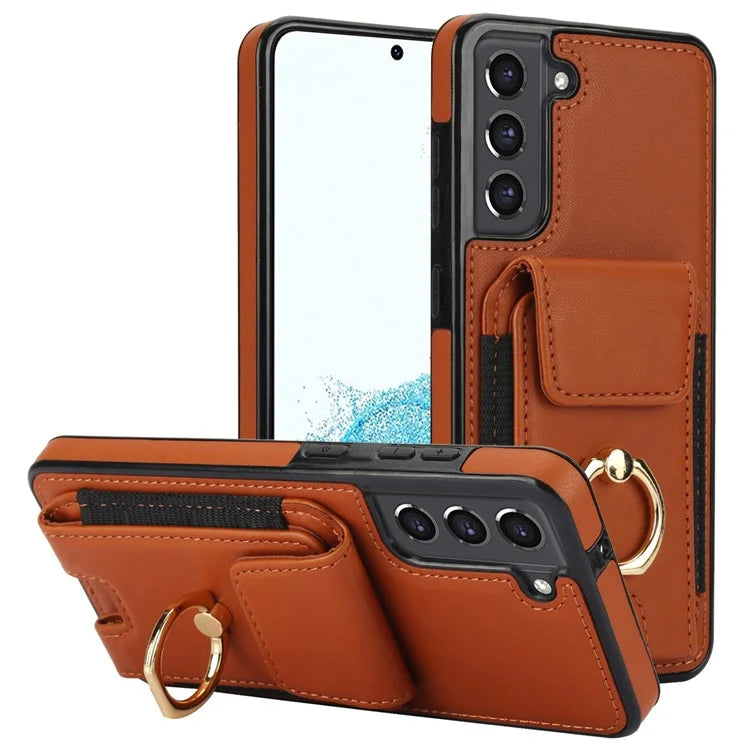 ForSamsung Galaxy S22 5G Anti-Drop Phone Case PU Leather + TPU Kickstand Phone Cover