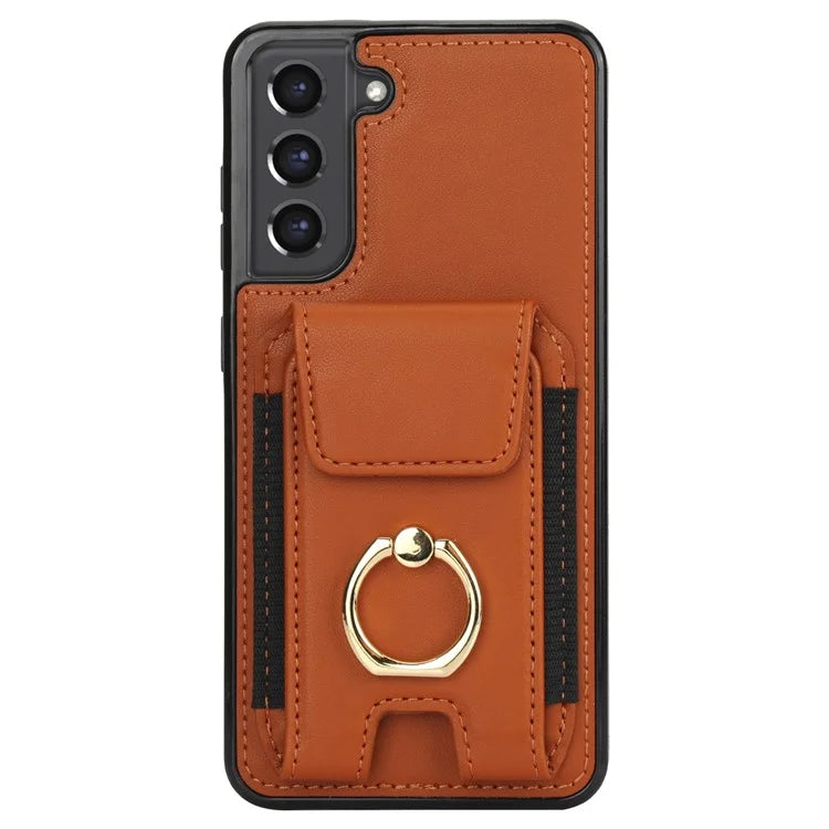 ForSamsung Galaxy S22 5G Anti-Drop Phone Case PU Leather + TPU Kickstand Phone Cover