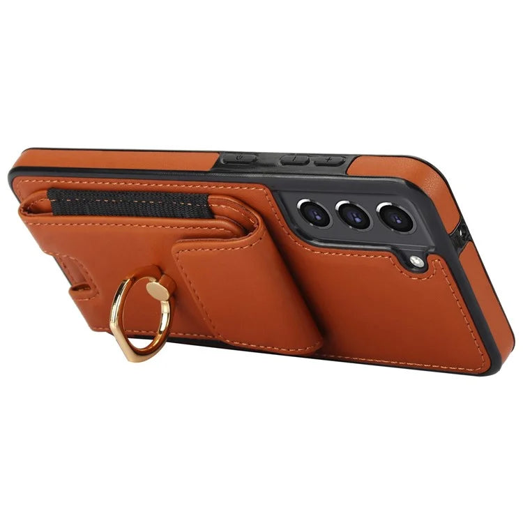 ForSamsung Galaxy S22 5G Anti-Drop Phone Case PU Leather + TPU Kickstand Phone Cover