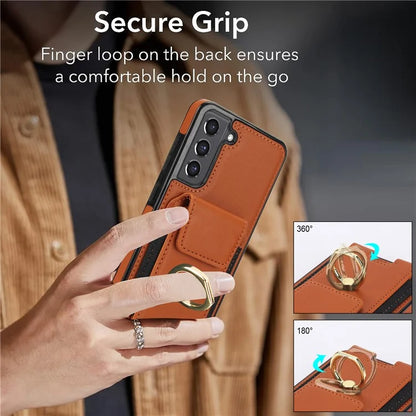 ForSamsung Galaxy S22 5G Anti-Drop Phone Case PU Leather + TPU Kickstand Phone Cover