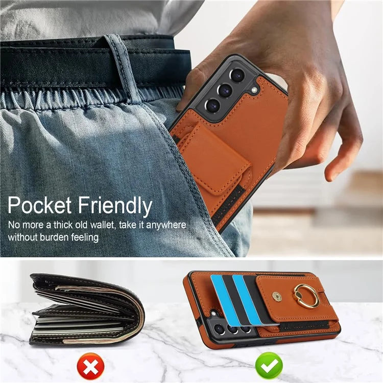 ForSamsung Galaxy S22 5G Anti-Drop Phone Case PU Leather + TPU Kickstand Phone Cover