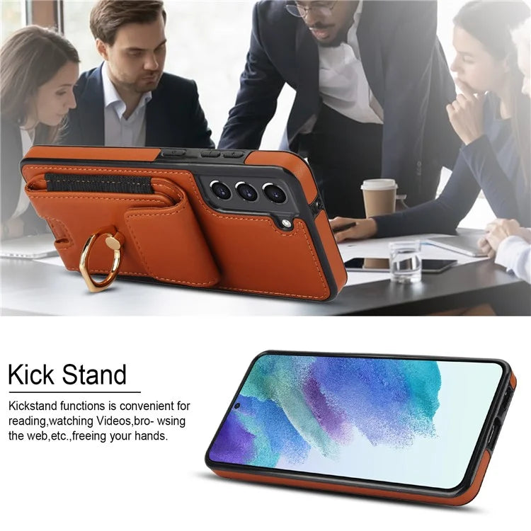 ForSamsung Galaxy S22 5G Anti-Drop Phone Case PU Leather + TPU Kickstand Phone Cover