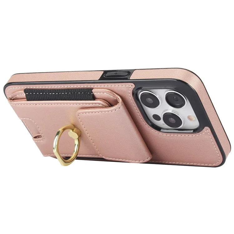 For iPhone 14 Pro Max Case Card Holder Kickstand Leather Coated TPU Phone Cover