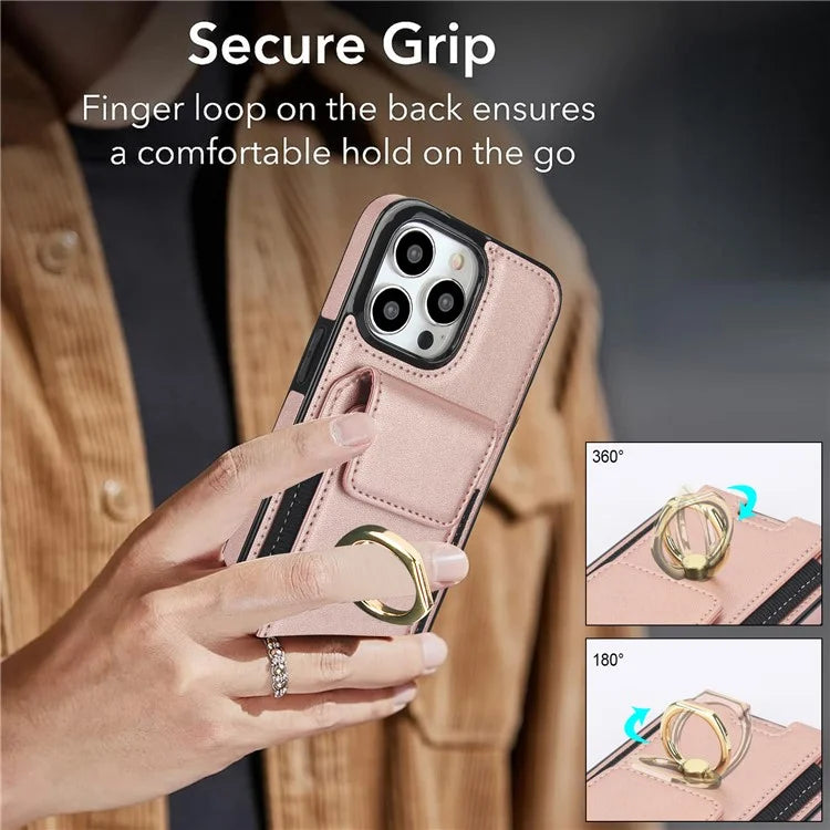 For iPhone 14 Pro Max Case Card Holder Kickstand Leather Coated TPU Phone Cover