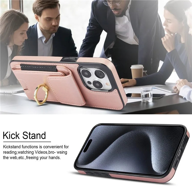 For iPhone 14 Pro Max Case Card Holder Kickstand Leather Coated TPU Phone Cover
