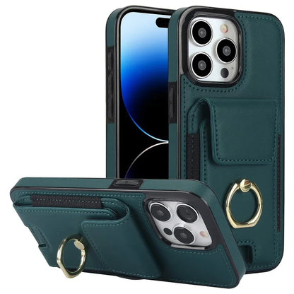 For iPhone 14 Pro Max Case Card Holder Kickstand Leather Coated TPU Phone Cover