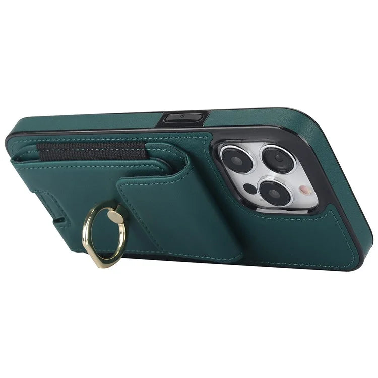 For iPhone 14 Pro Max Case Card Holder Kickstand Leather Coated TPU Phone Cover