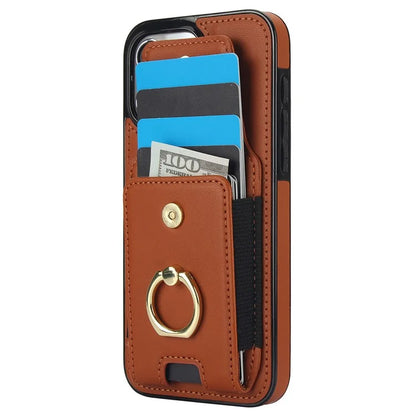 For iPhone 14 Pro Max Case Card Holder Kickstand Leather Coated TPU Phone Cover