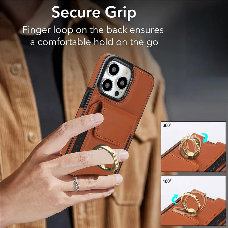 For iPhone 14 Pro Max Case Card Holder Kickstand Leather Coated TPU Phone Cover