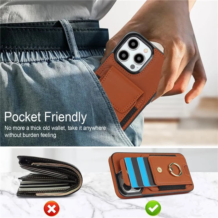 For iPhone 14 Pro Max Case Card Holder Kickstand Leather Coated TPU Phone Cover