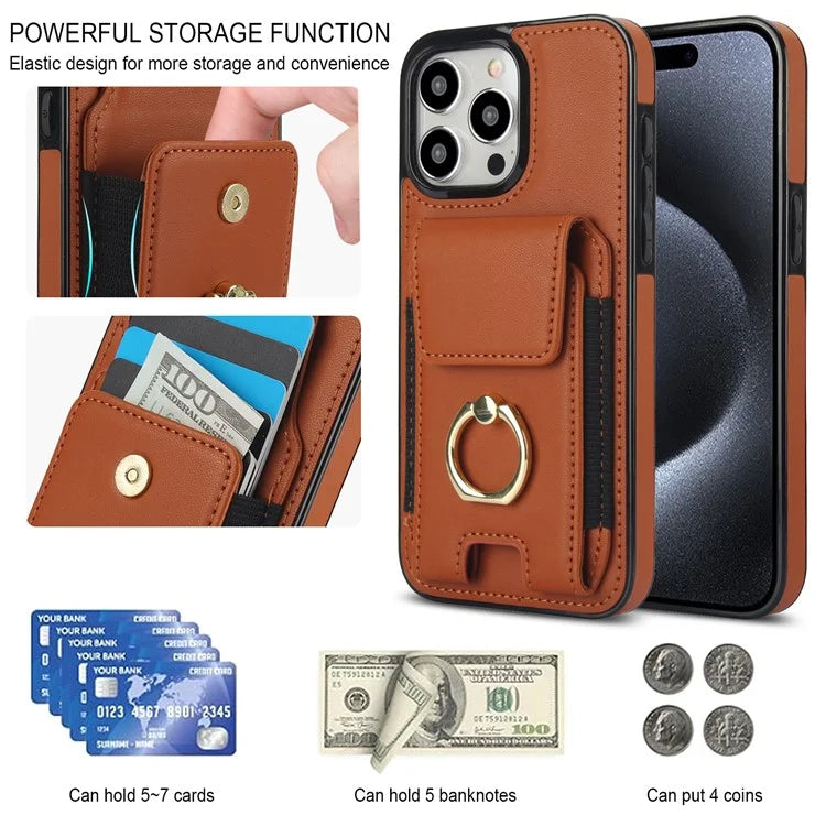 For iPhone 14 Pro Max Case Card Holder Kickstand Leather Coated TPU Phone Cover