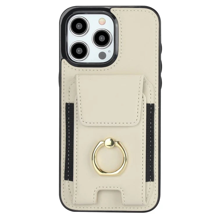 For iPhone 14 Pro Max Case Card Holder Kickstand Leather Coated TPU Phone Cover
