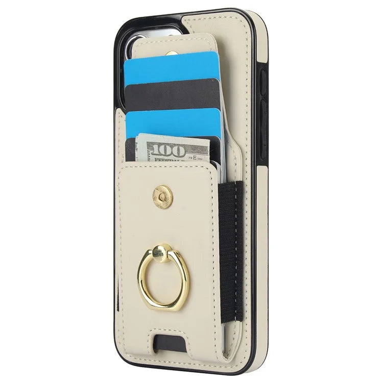 For iPhone 14 Pro Max Case Card Holder Kickstand Leather Coated TPU Phone Cover