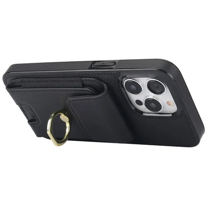 For iPhone 14 Pro Max Case Card Holder Kickstand Leather Coated TPU Phone Cover