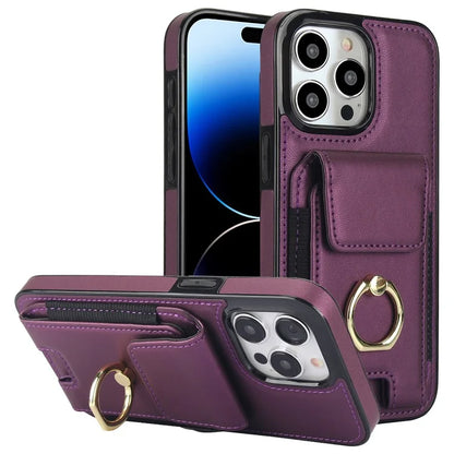 For iPhone 14 Pro Max Case Card Holder Kickstand Leather Coated TPU Phone Cover