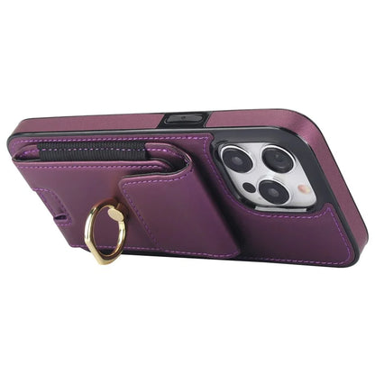 For iPhone 14 Pro Max Case Card Holder Kickstand Leather Coated TPU Phone Cover