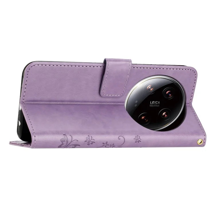 For Xiaomi 14 Ultra Wallet Phone Case Butterfly Pattern PU Leather Flip Cover
