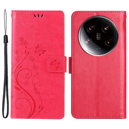 For Xiaomi 14 Ultra Wallet Phone Case Butterfly Pattern PU Leather Flip Cover