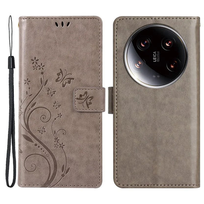 For Xiaomi 14 Ultra Wallet Phone Case Butterfly Pattern PU Leather Flip Cover