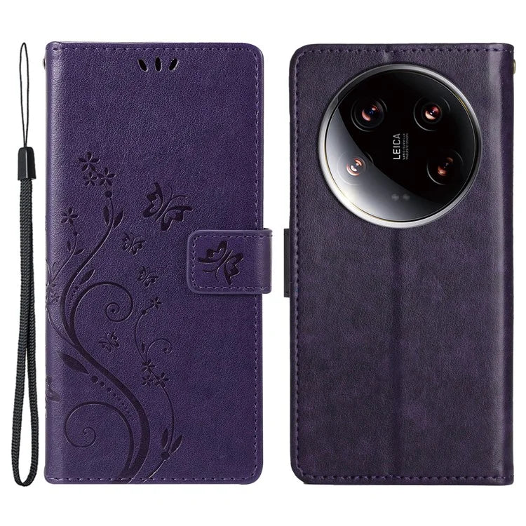 For Xiaomi 14 Ultra Wallet Phone Case Butterfly Pattern PU Leather Flip Cover