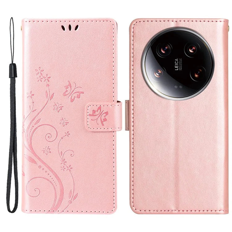 For Xiaomi 14 Ultra Wallet Phone Case Butterfly Pattern PU Leather Flip Cover