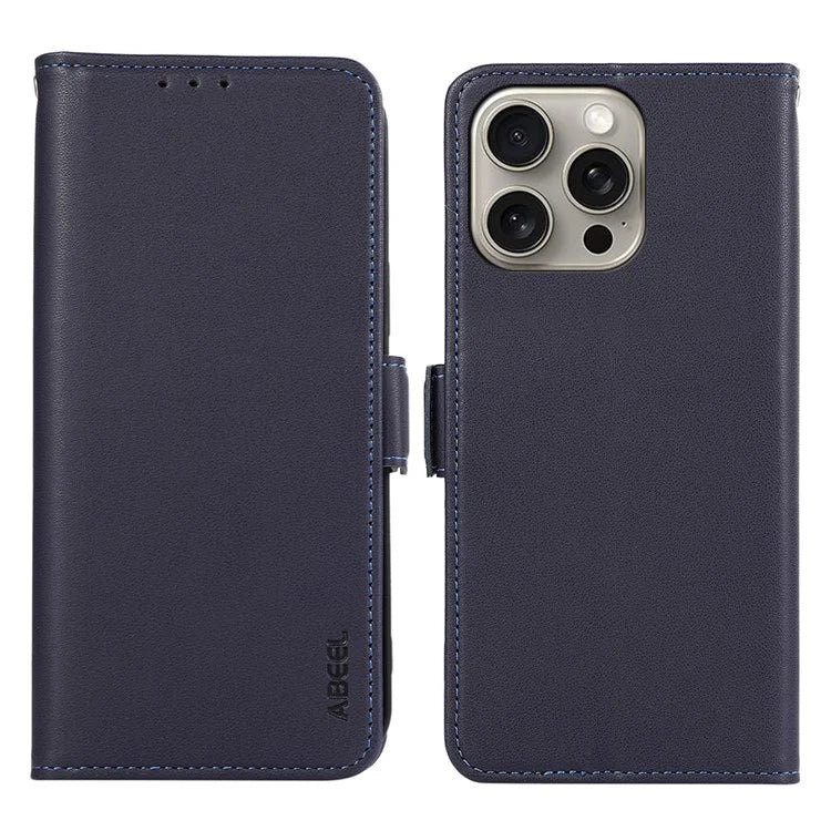 ABEEL For iPhone 15 Pro Phone Case RFID Blocking Wallet PU Leather Shockproof Shell