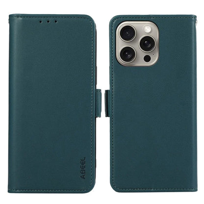 ABEEL For iPhone 15 Pro Phone Case RFID Blocking Wallet PU Leather Shockproof Shell
