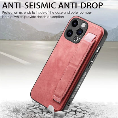 D11 For iPhone 14 Pro Max Wristband Case PU Leather+TPU Phone Shell