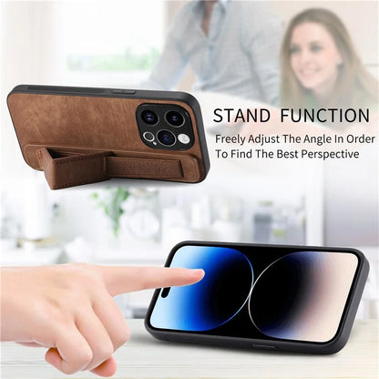 D11 For iPhone 14 Pro Max Wristband Case PU Leather+TPU Phone Shell