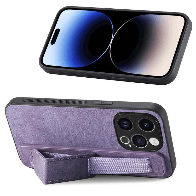D11 For iPhone 14 Pro Max Wristband Case PU Leather+TPU Phone Shell