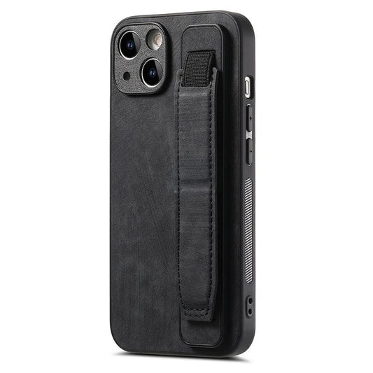 D11 For iPhone 13 6.1 inch Case PU Leather+TPU Wristband Kickstand Phone Cover