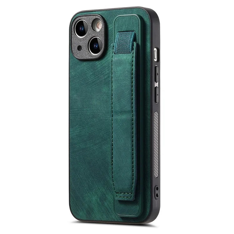 D11 For iPhone 13 6.1 inch Case PU Leather+TPU Wristband Kickstand Phone Cover