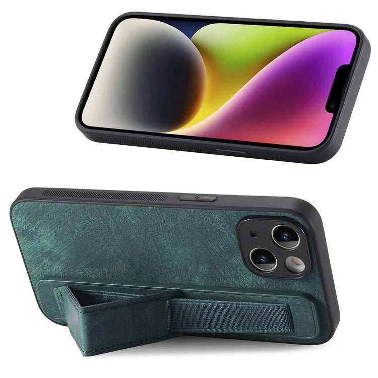 D11 For iPhone 13 6.1 inch Case PU Leather+TPU Wristband Kickstand Phone Cover